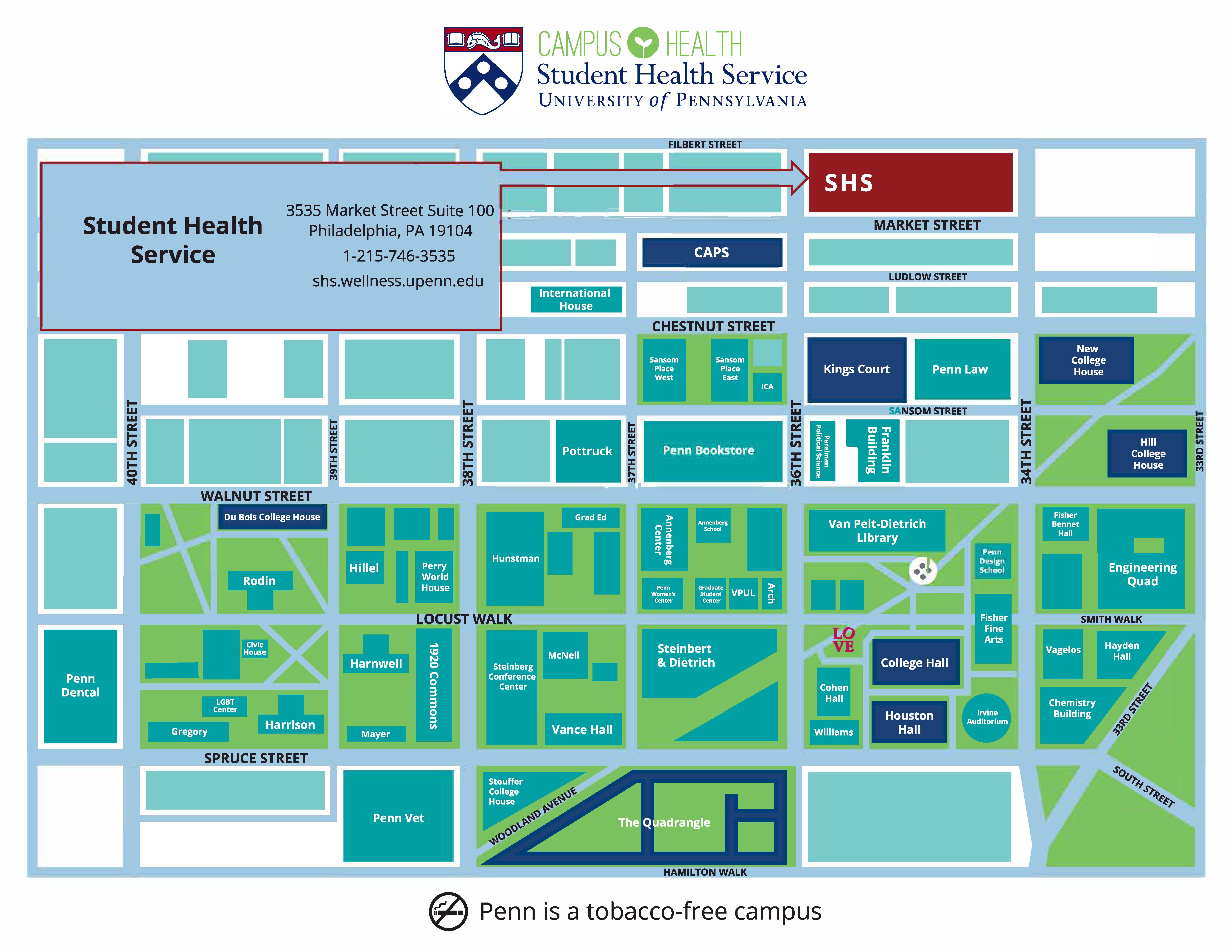 Map with Student Health location indicated