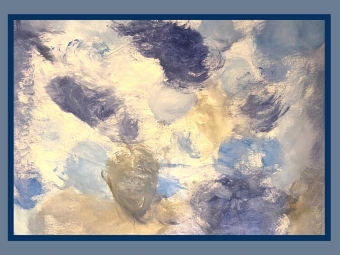 Abstract Painting with shades of blue, white, and gray